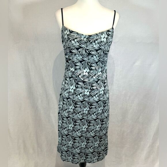 BCBG Paris light blue and black tropical print dress size medium - Picture 1 of 5